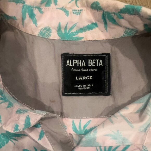 Alpha Beta Hawaiian Shirt Pine Trees Pin Green Pineapple Size Large - Picture 5 of 6